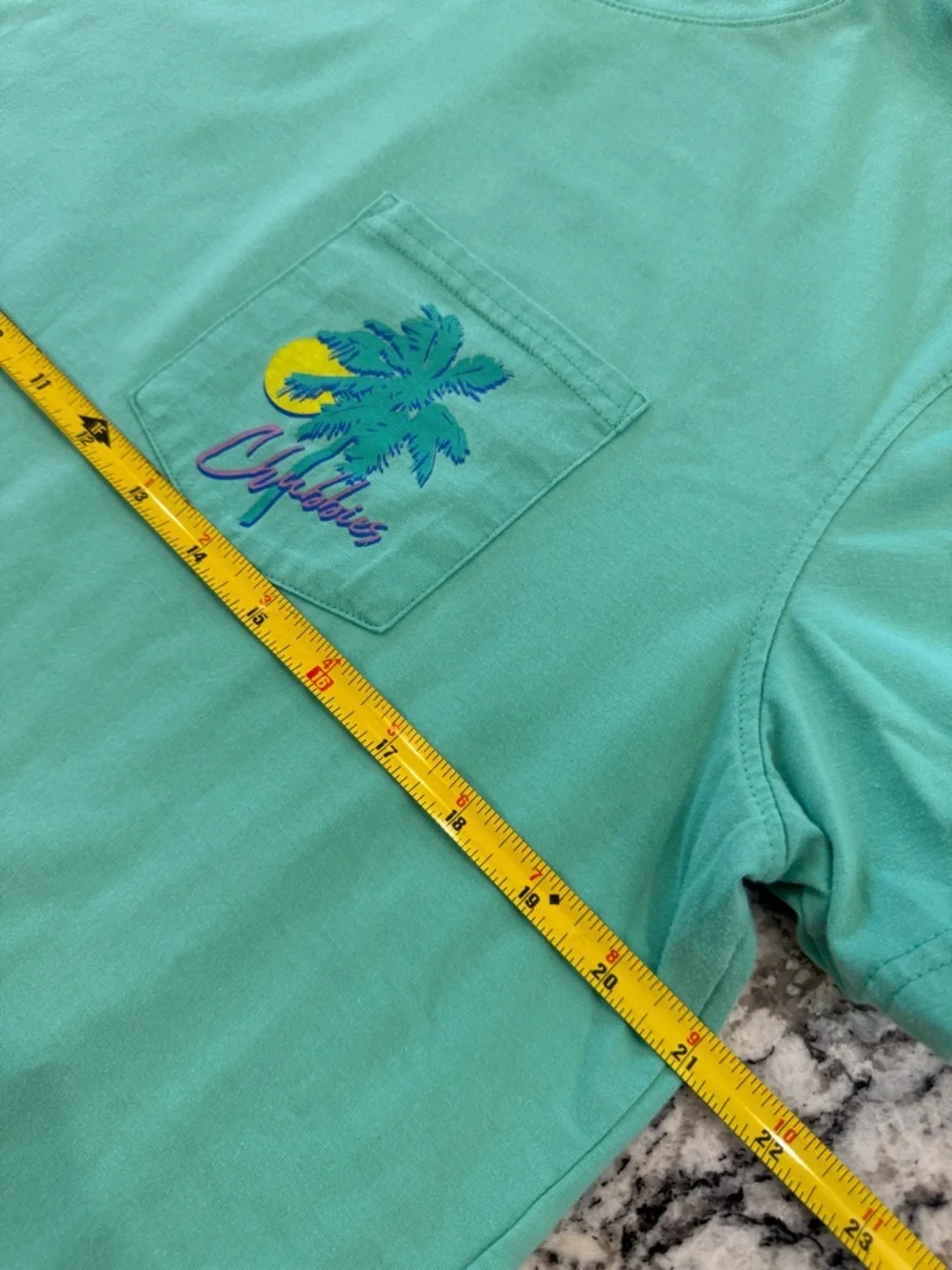 Chubbies Sky’s Out Thighs Out Tee Large Teal Palm Graphic Pocket Shirt
